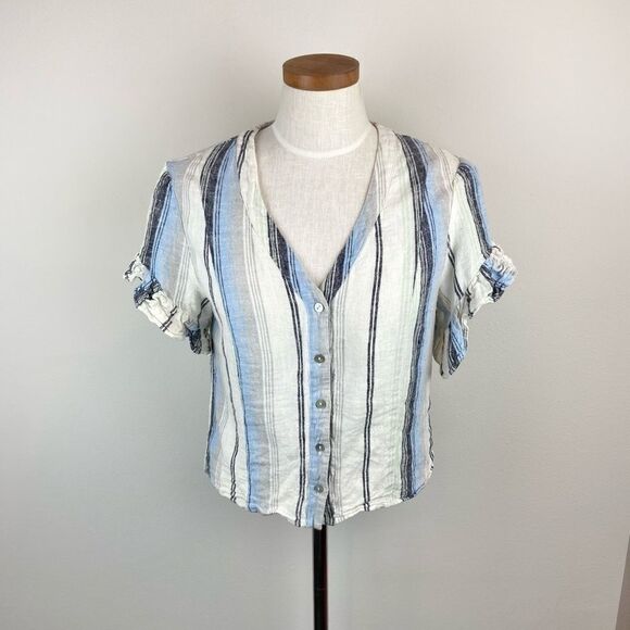 Drew Beverly Linen Button Down Ruffle Top - Picture 1 of 6